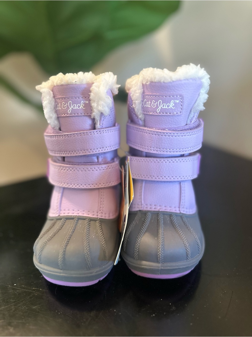 Cat & Jack Lavender and Gray Kids' Winter Boots with Faux-Fur Cuff
